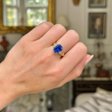 Vintage 6.44ct sapphire & diamond three-stone engagement ring