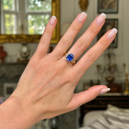 6.44ct Sapphire and Diamond Three Stone Engagement Ring, 18ct Yellow Gold