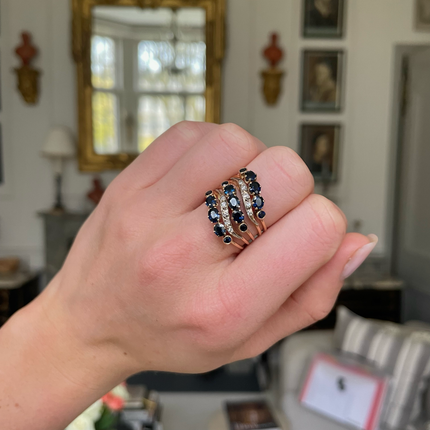 Unusual Sapphire and Diamond Harem Ring, 14ct Gold