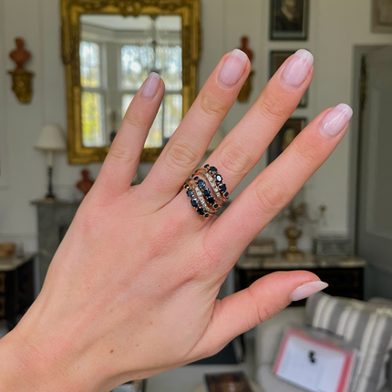 Unusual Sapphire and Diamond Harem Ring, 14ct Gold