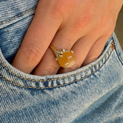Belle Époque, 18ct Gold, Cabochon Peach Moonstone and Diamond Ring