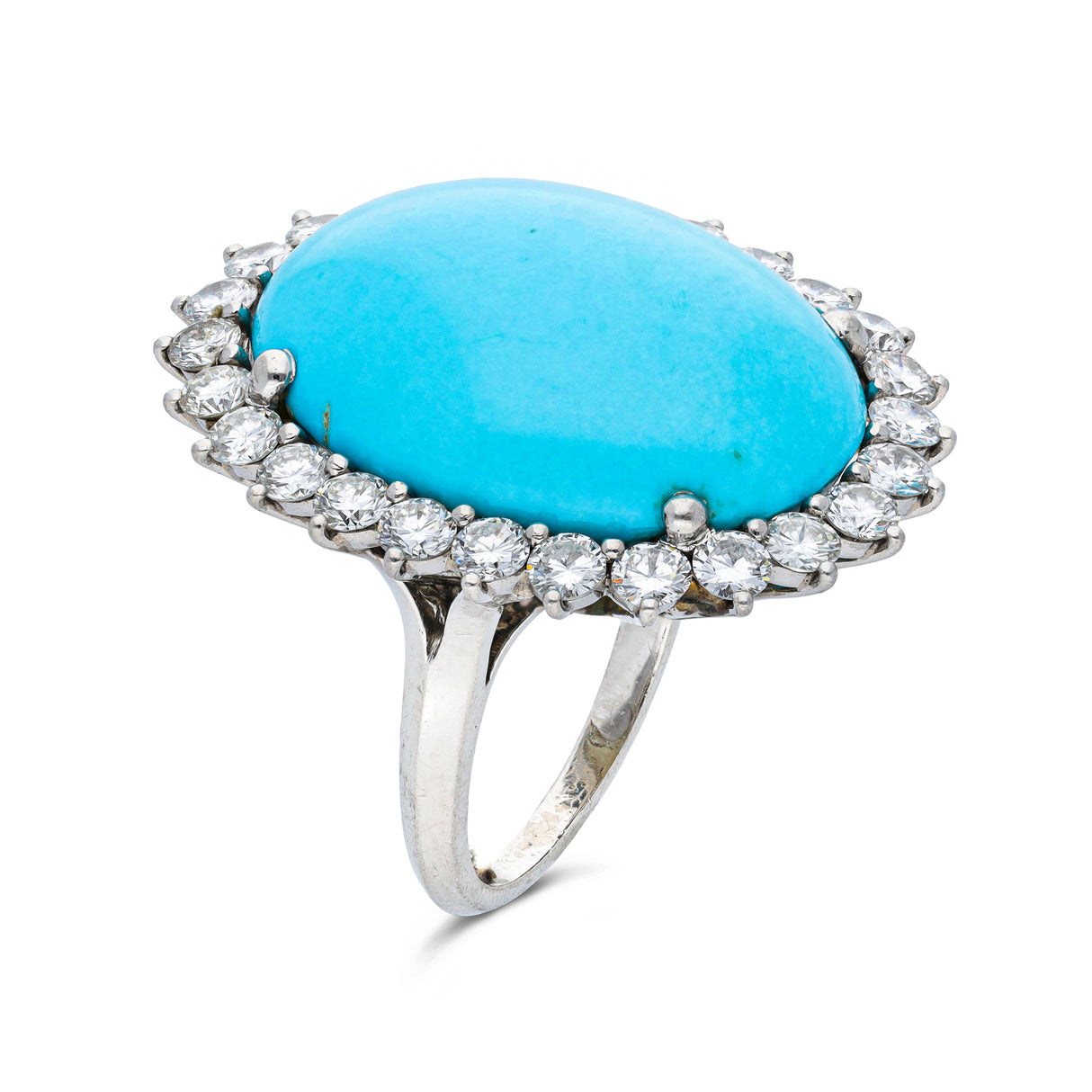 French, large natural turquoise & diamond cluster cocktail ring, 18ct white gold