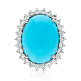 French, large natural turquoise & diamond cluster cocktail ring