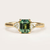 Natural Green Sapphire Three-Stone Diamond Engagement Ring