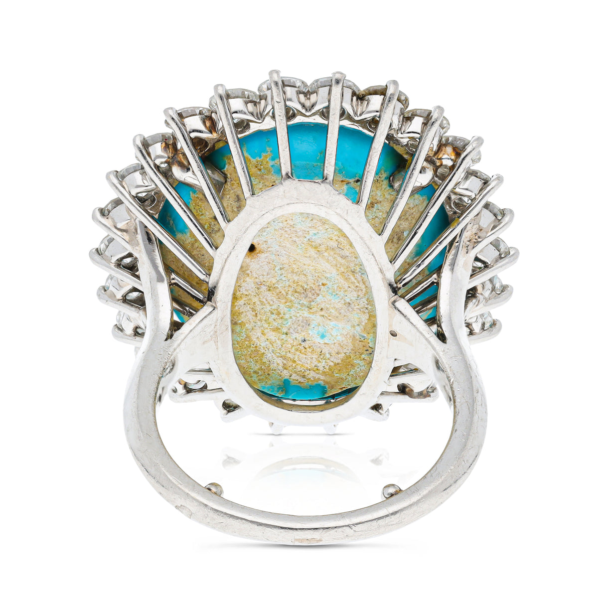 French, large natural turquoise & diamond cluster cocktail ring, 18ct white gold