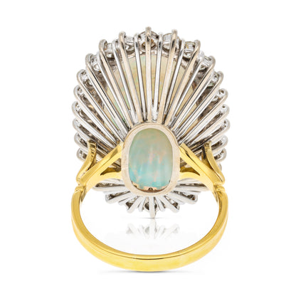 Extra Large Australian Opal and Diamond Cluster Ring, 18ct Yellow Gold