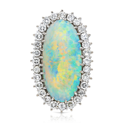 Extra Large Australian Opal and Diamond Cluster Ring, 18ct Yellow Gold