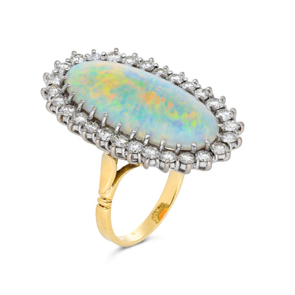 Extra Large Australian Opal and Diamond Cluster Ring, 18ct Yellow Gold