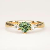 Pear-Cut Green Sapphire and Diamond Three-Stone Engagement Ring