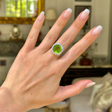 Vintage, 9.50ct green peridot & diamond cluster ring, 18ct yellow gold