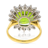 Vintage, 9.50ct green peridot & diamond cluster ring, 18ct yellow gold