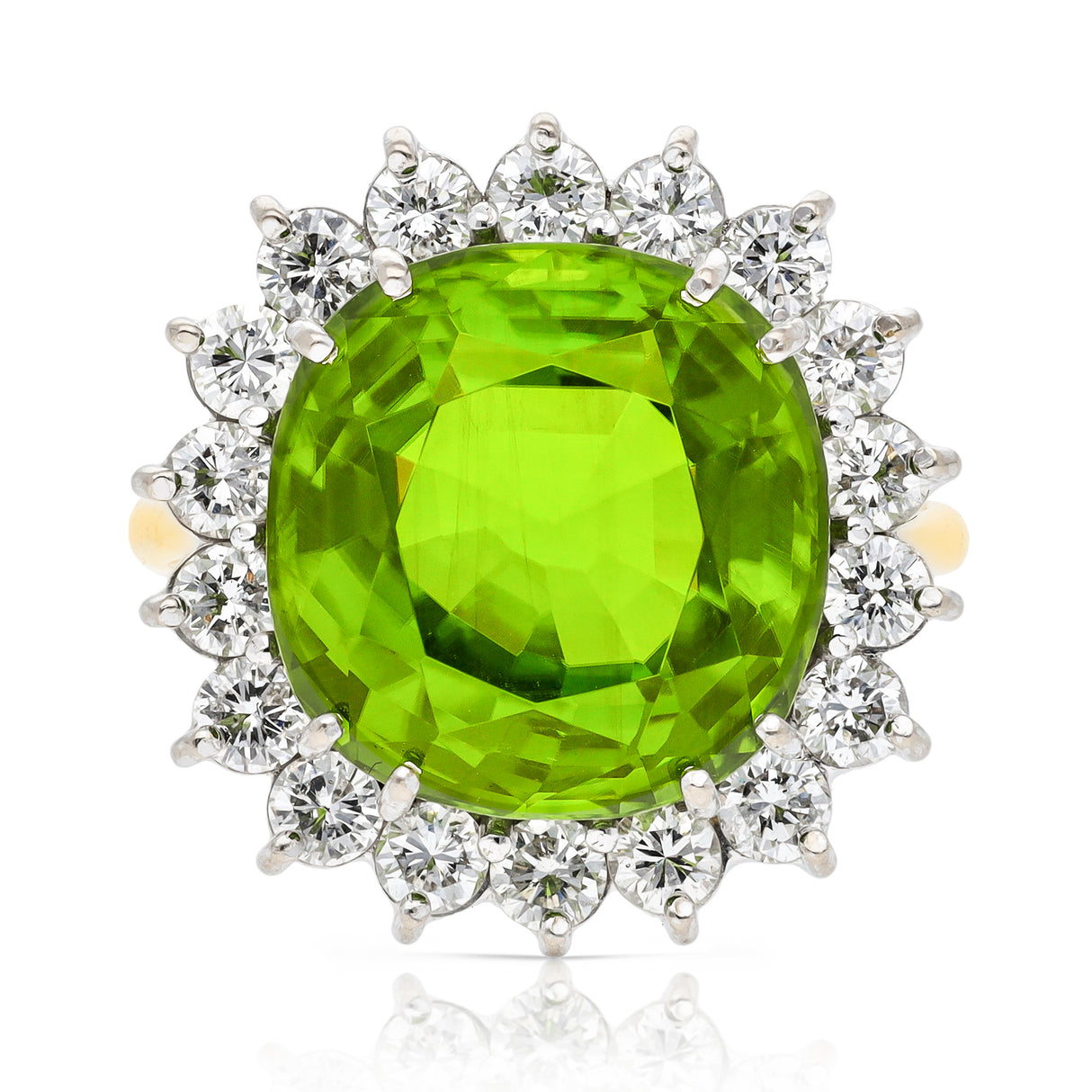 Vintage, 9.50ct green peridot & diamond cluster ring, 18ct yellow gold