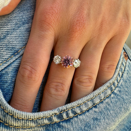 Vintage, 18ct White & Rose Gold, Pink Topaz and Diamond Ring