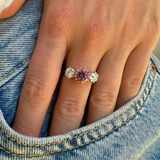 Vintage, 18ct White & Rose Gold, Pink Topaz and Diamond RingVintage topaz and diamond three stone ring, worn on hand.