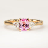 Padparadscha Sapphire and Diamond Three-Stone Engagement Ring