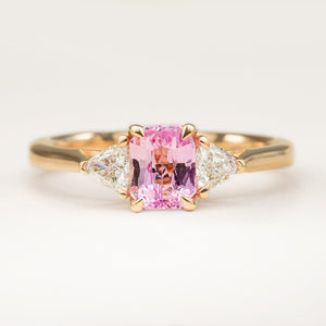 Padparadscha Sapphire and Diamond Three-Stone Engagement Ring