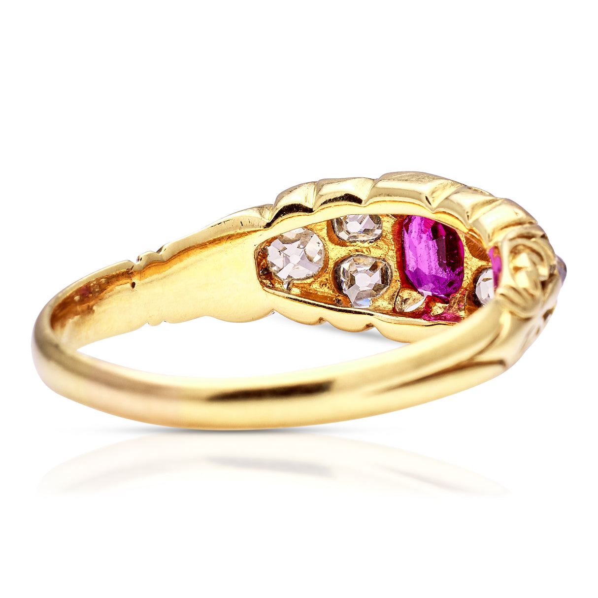 Antique, Victorian Burmese Ruby and Diamond Engagement Ring, 18ct Yellow Gold rear view