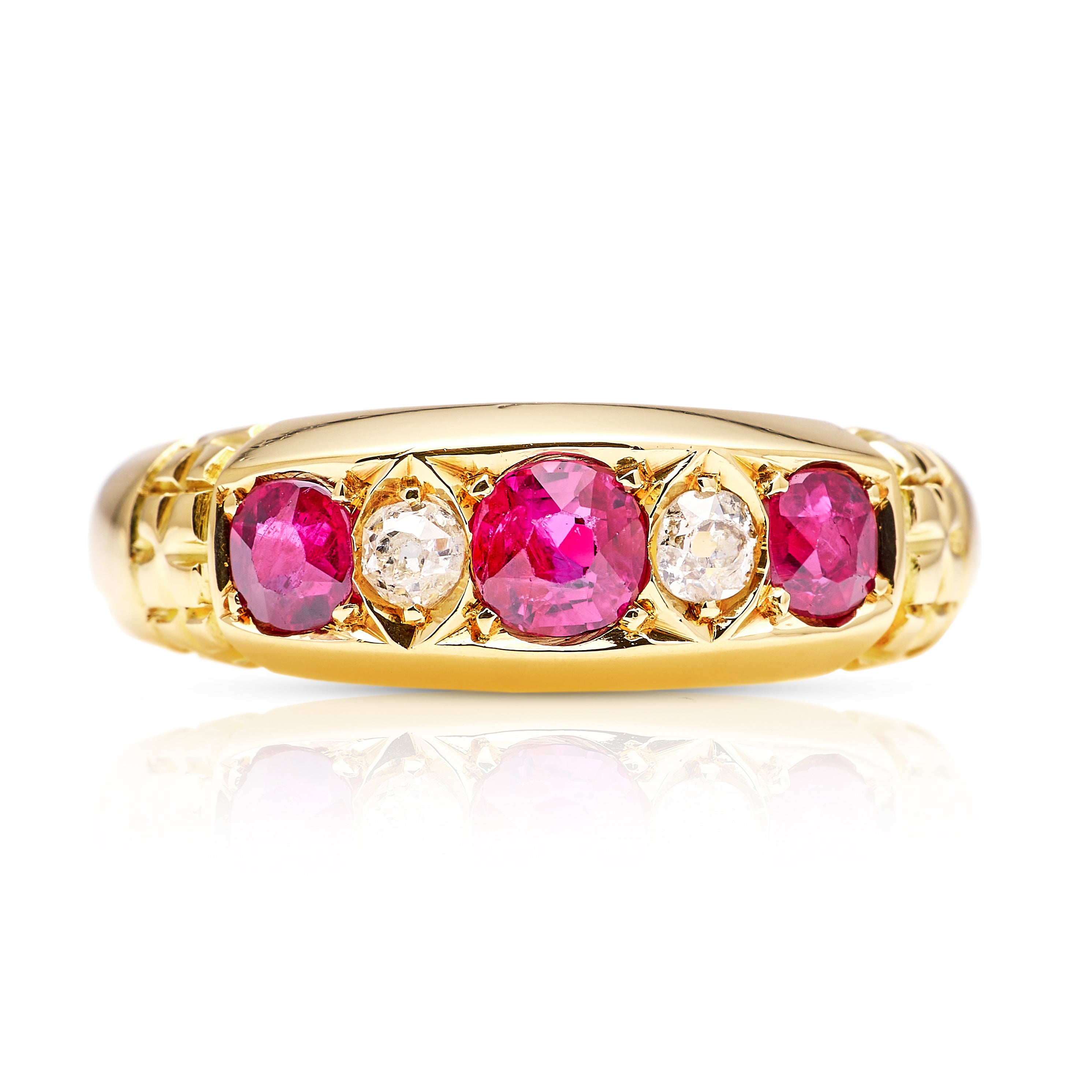 Antique, ruby and diamond five-stone ring