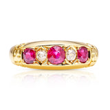 Antique, Ruby and Diamond Five-Stone Ring, 18ct Yellow Gold