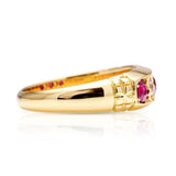 Antique, ruby and diamond five-stone ring, 18ct yellow gold