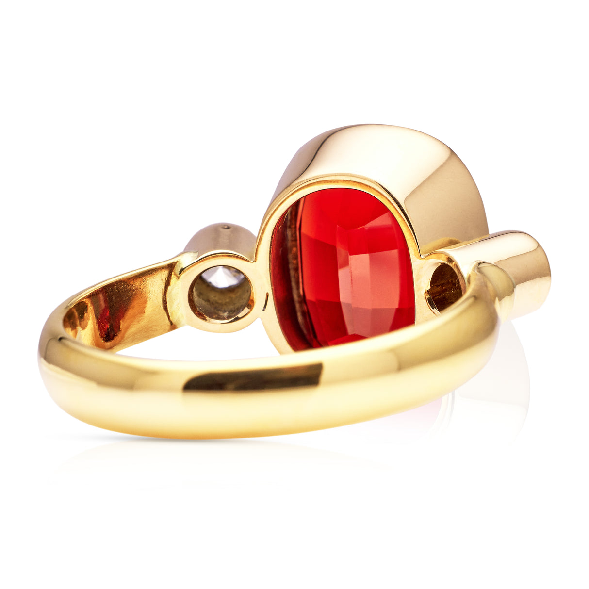 Vintage 8ct cushion cut red zircon & diamond cocktail ring