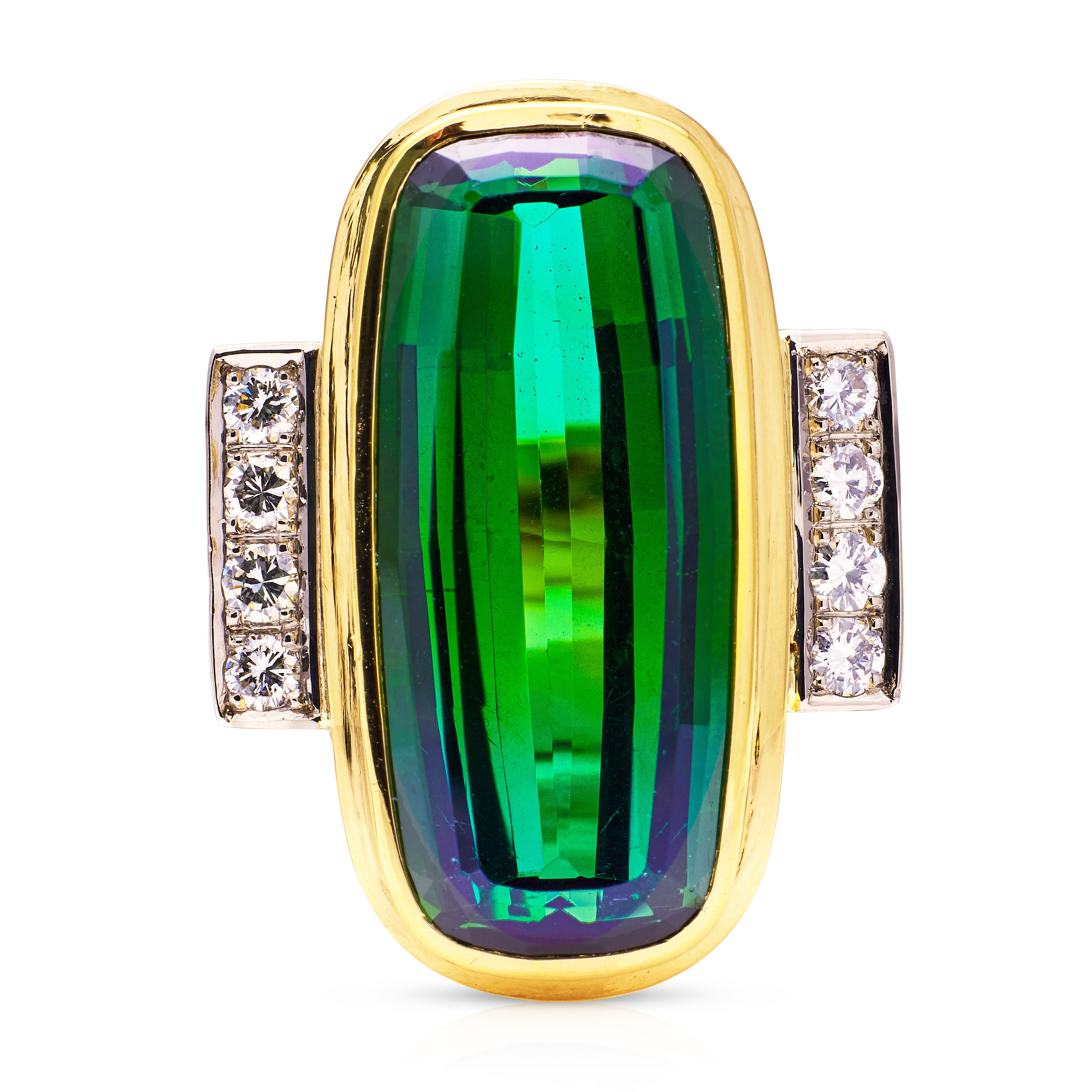 Vintage large 10ct chrome green tourmaline diamond cocktail ring Antique Ring Boutique