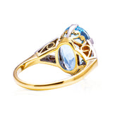Edwardian, oval aquamarine & diamond ring, 18ct yellow gold & platinum