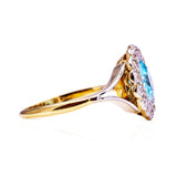 Edwardian, blue zircon & diamond cluster ring, 18ct yellow gold & platinum