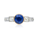 Art Deco sapphire and diamond engagement ring, front view. 