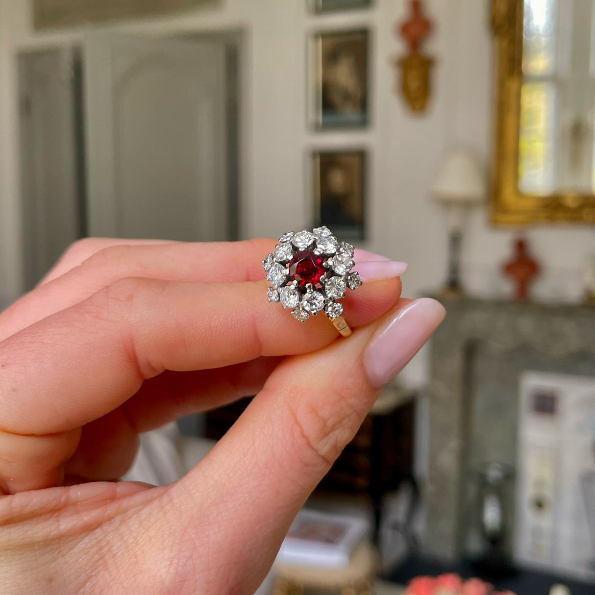 Vintage Ruby and Diamond 1950s Ring 18ct Yellow Gold Platinum