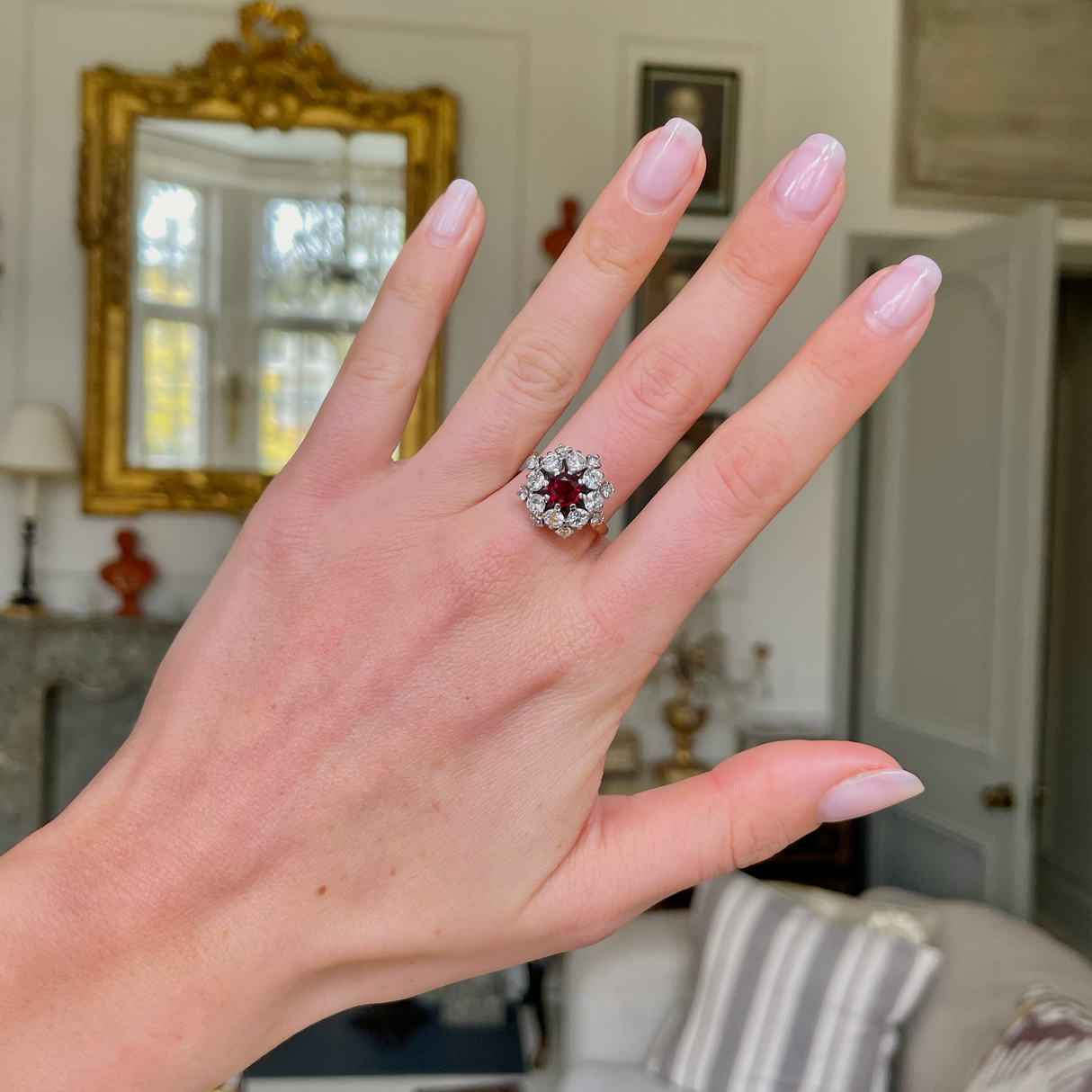 Vintage ruby & diamond 1950s ring, 18ct yellow gold & platinum