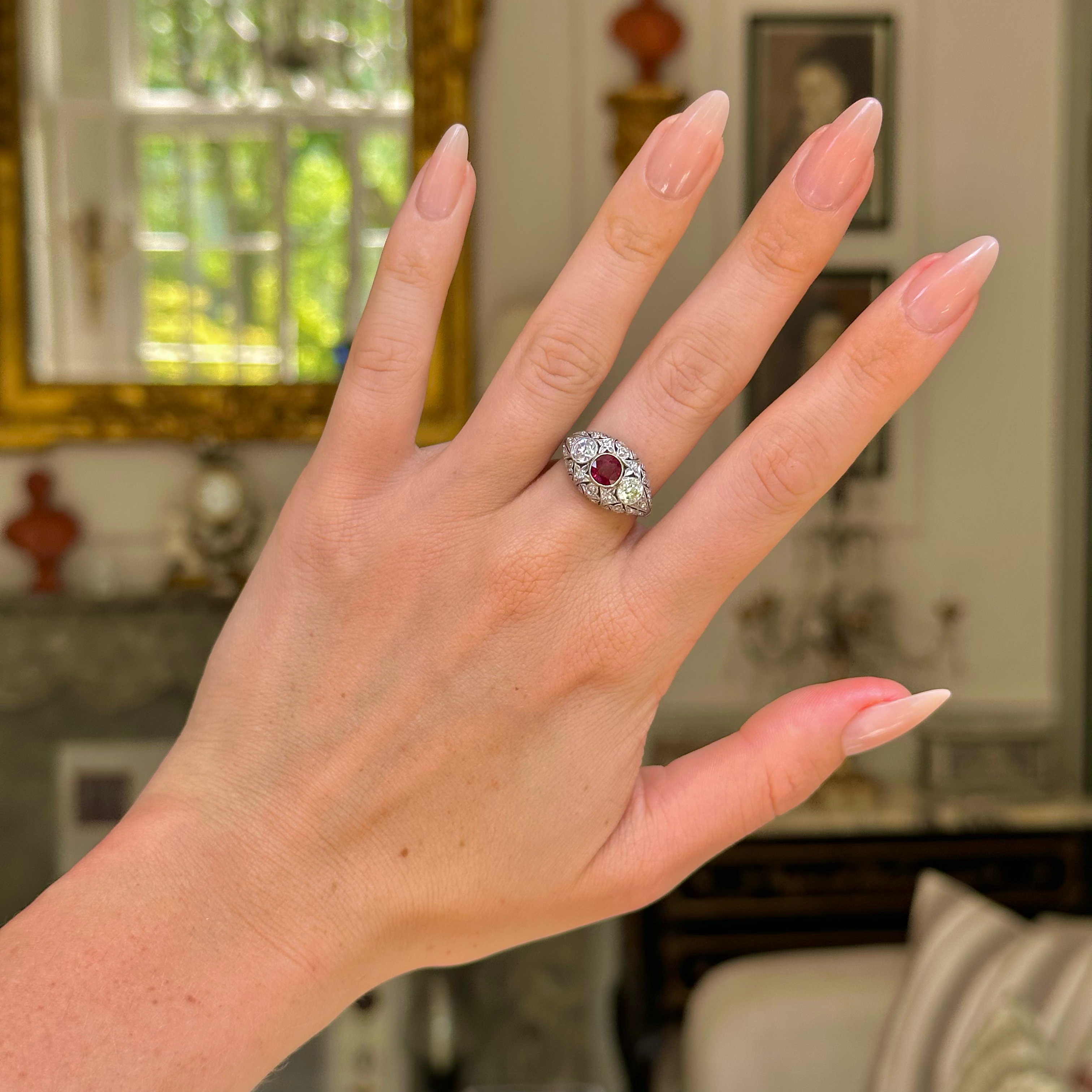 Antique | Belle Époque, ruby & diamond bombé ring