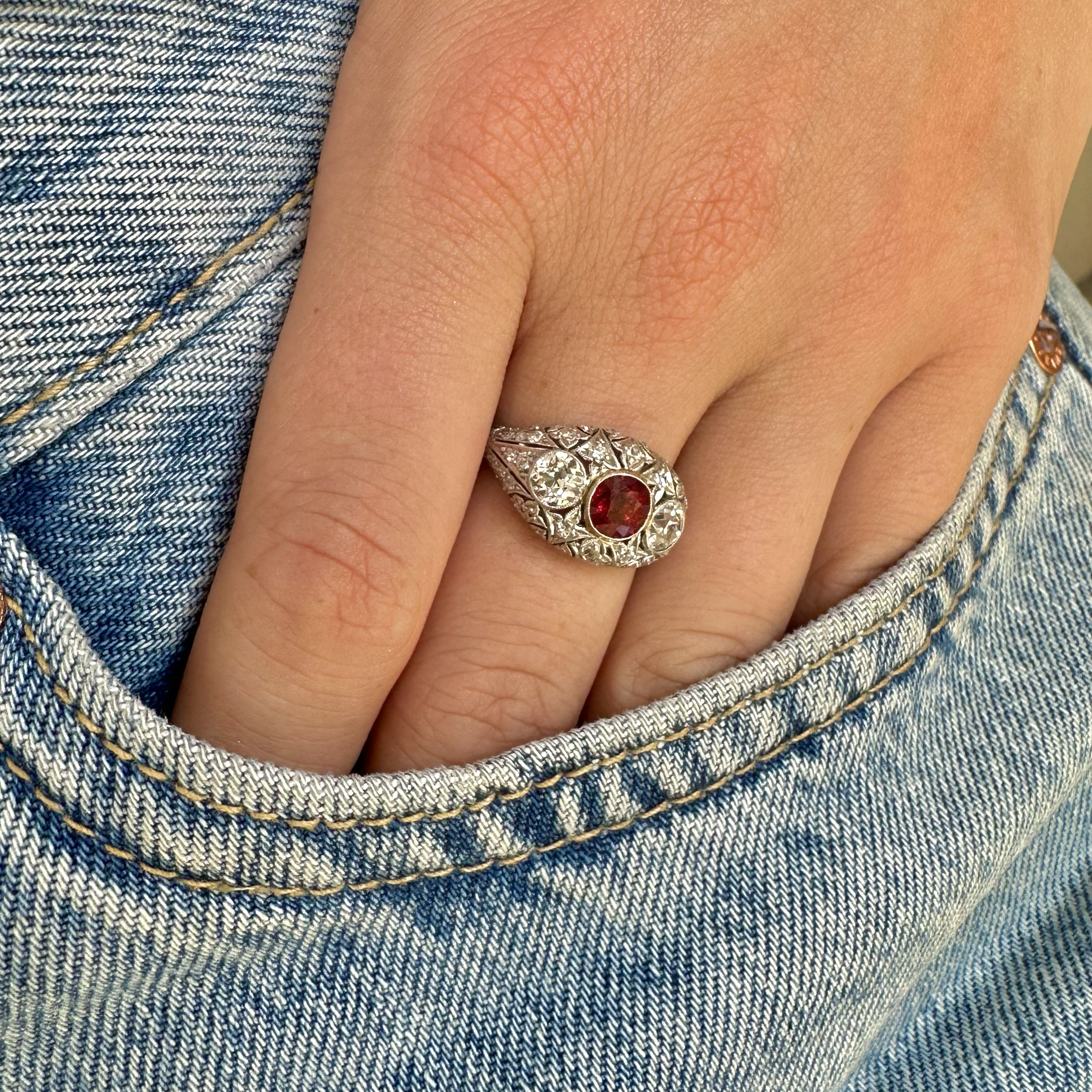 Antique | Belle Époque, ruby & diamond bombé ring