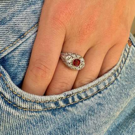 Antique | Belle Époque, Platinum, Ruby and Diamond Bombé Ring