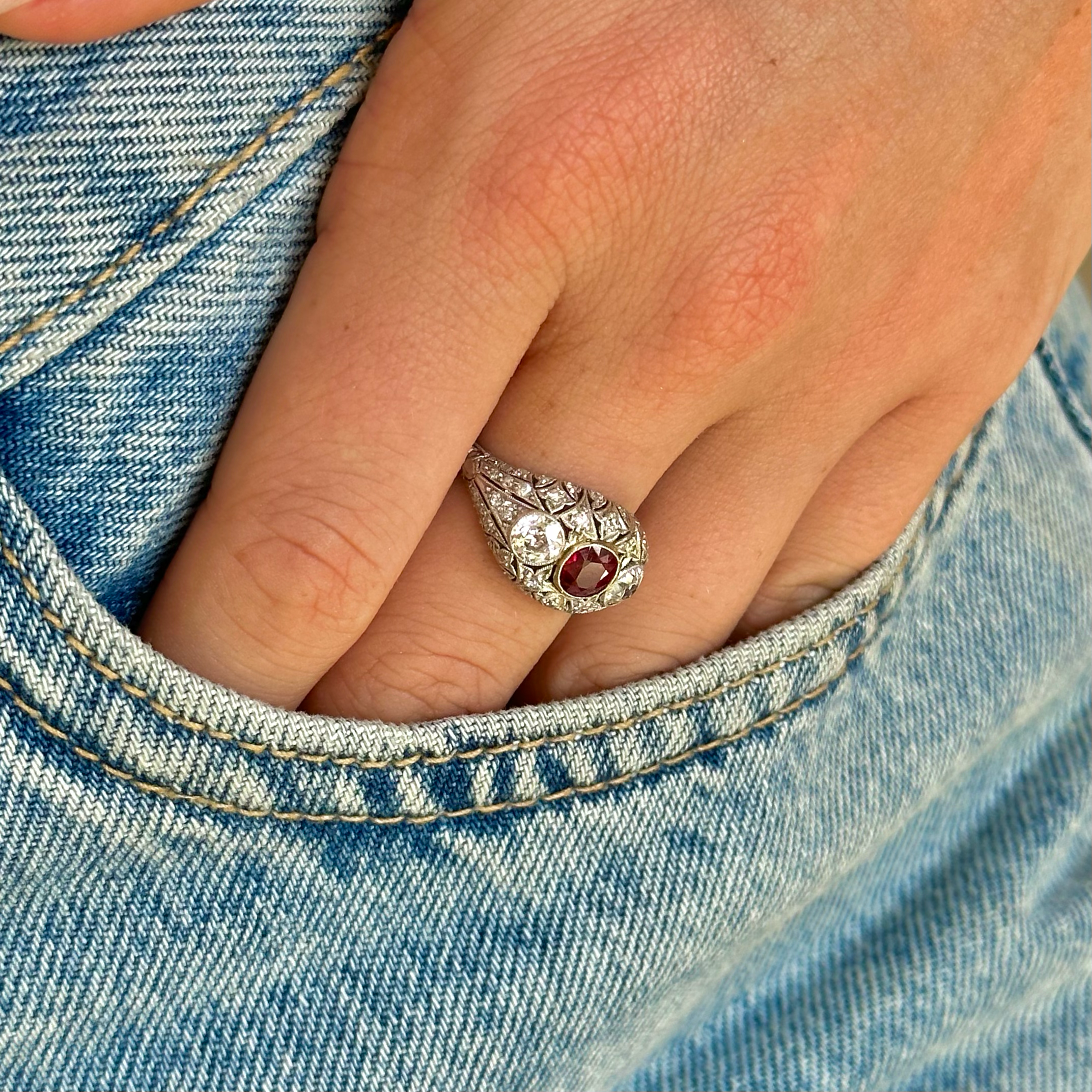 Antique | Belle Époque, ruby & diamond bombé ring