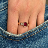 Vintage, cushion-cut ruby and diamond ring