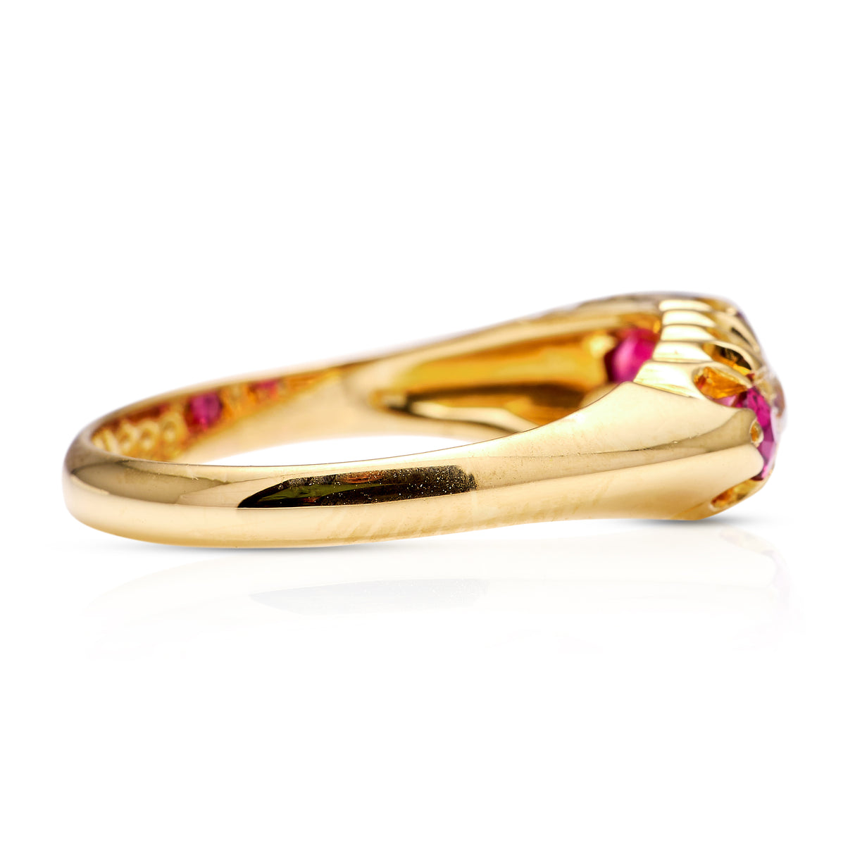 Antique, Edwardian five stone ruby and diamond ring