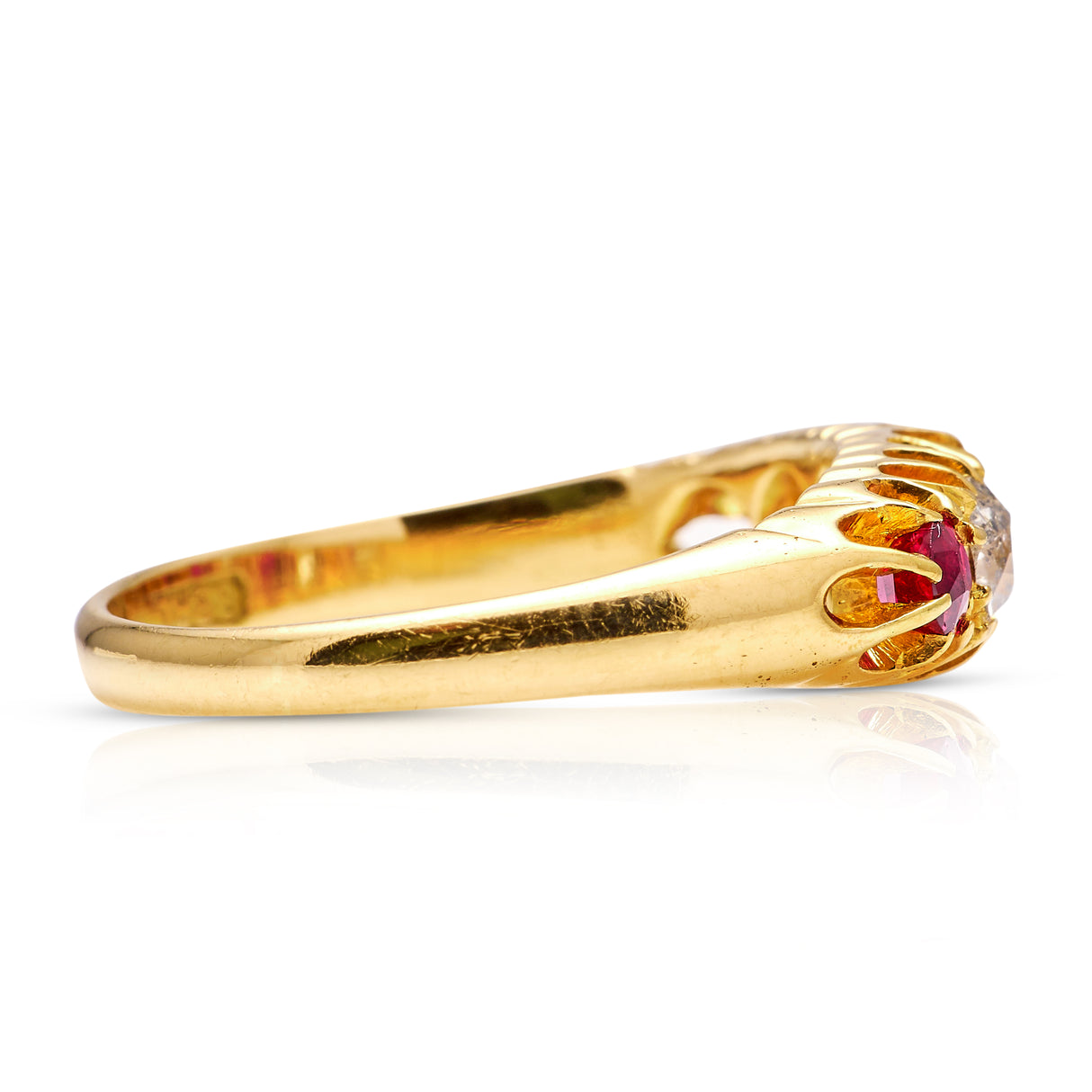 Antique, Victorian Five Stone Ruby and Diamond Ring, 18ct Yellow Gold