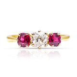 Antique, Edwardian Three-Stone Ruby and Diamond Engagement Ring, 18ct Yellow Gold and Platinum
