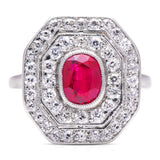 Art Deco, ruby & diamond cluster cocktail ring
