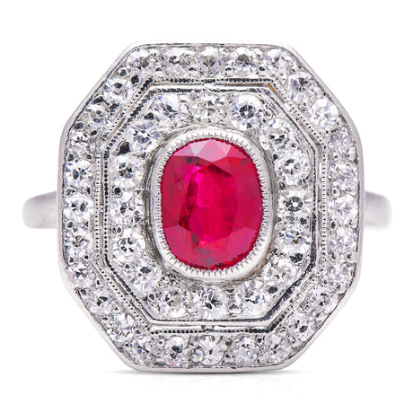 Art Deco, ruby & diamond cluster cocktail ring