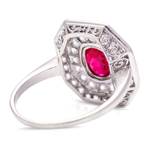 Art Deco, ruby & diamond cluster cocktail ring