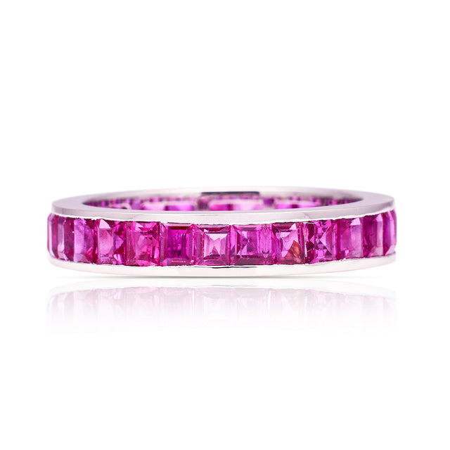 Vintage Pink Sapphire or Ruby Eternity Ring, 18ct White Gold