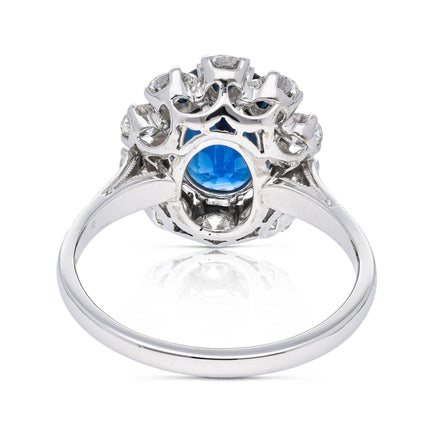 Vintage, 3.80ct Oval Blue Sapphire and Diamond Cluster Ring, 18ct White Gold
