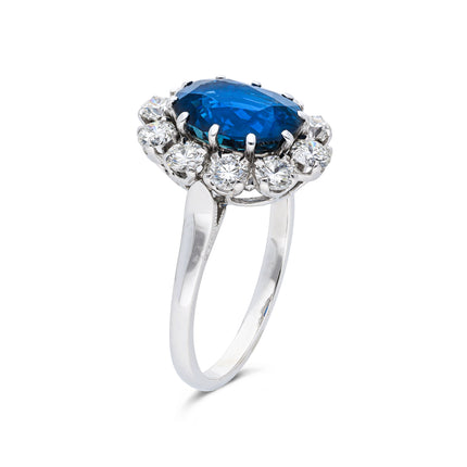 Vintage, 3.80ct Oval Blue Sapphire and Diamond Cluster Ring, 18ct White Gold