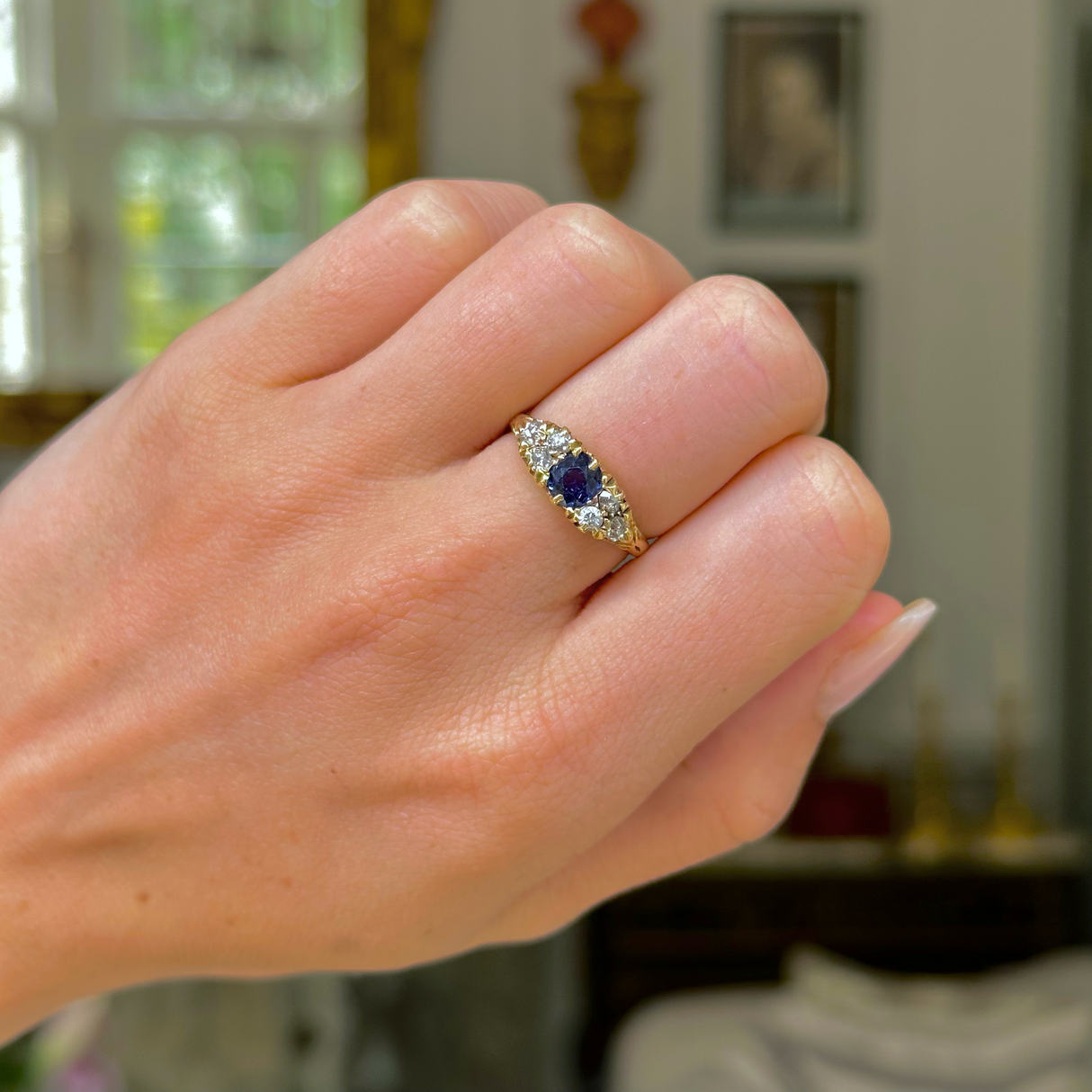 Victorian Sapphire & Diamond Engagement Ring, 18ct Yellow Gold