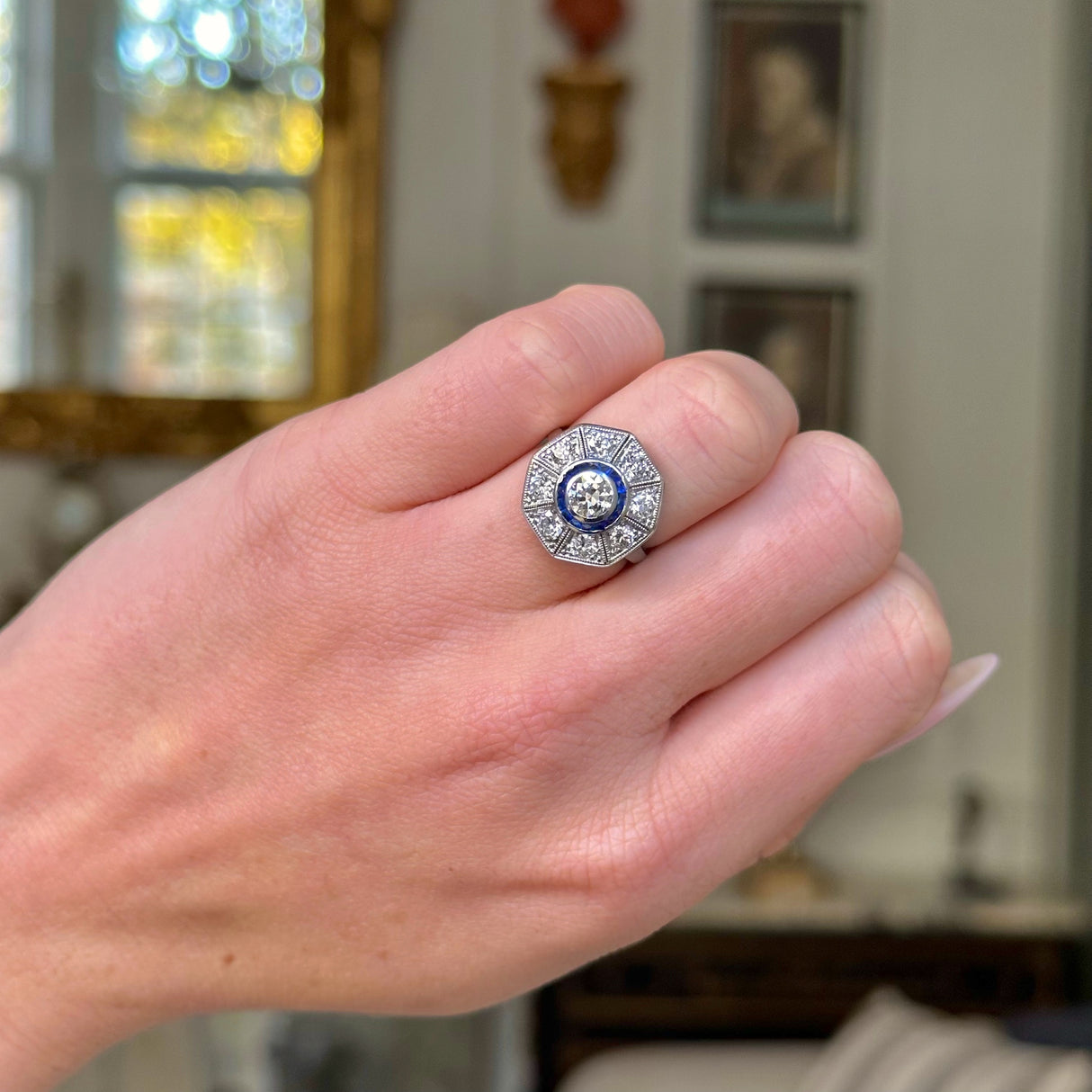 Art Deco, Platinum, Diamond and Sapphire Ring