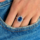 ON HOLD | Vintage, 3.80ct oval blue sapphire & diamond cluster ring