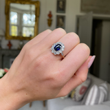 Antique royal blue sapphire and diamond cluster engagement ring, circa 1900