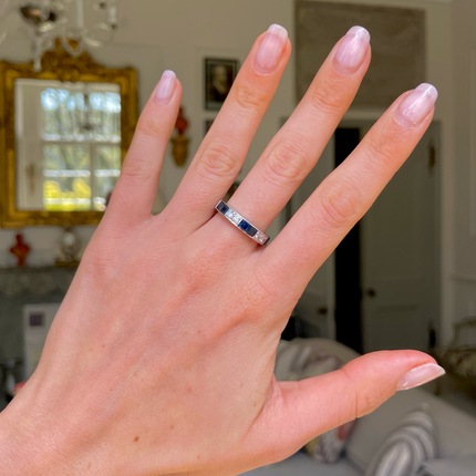 Vintage, Sapphire and Diamond Half Eternity Ring, 18ct White Gold